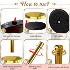 4PCS Top Crown Decoration Gold Stanchions Posts with 3PCS 5 ft Red Velvet Rope, Red Velvet Rope Stanchion Set Crowd Control Barriers, Stanchions and Velvet Ropes Red Carpet Poles for Party Supplies