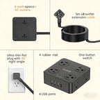 10Ft Power Strip with Surge Protector, 8 Outlets 4 USB Ports Extension Cord, Flat Plug Charging Station for Home Office Desk & College Dorm Essentials, Black