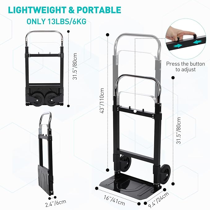 RedSwing Dolly Cart Folding Hand Truck, Portable Convertible Dolly Heavy Duty, Foldable Collapsible Cart for Moving Luggages, Warehouse, Office, Home, 180Lbs Load Capacity