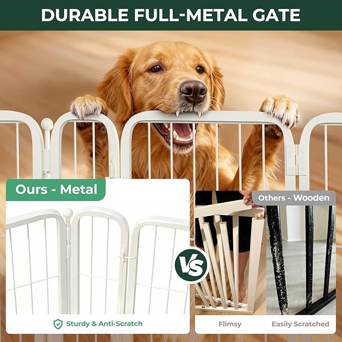 FXW Dog Gate Extra Wide Designed for Indoor Use, Adjustable Width Up to 83-inch Wide (40" H 3 Wire Panels for Medium and Large Dogs), White