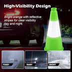 4 Pack 18 Inch Green PVC Traffic Cones Black Base Stable Durable, Parking Lot Driveway School Training Safety Cones Multi-Purpose (4, Green, 18 Inch)
