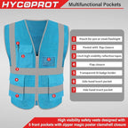 HYCOPROT High Visibility Mesh Safety Reflective Vest with Pockets and Zipper, Meets ANSI/ISEA Standards
