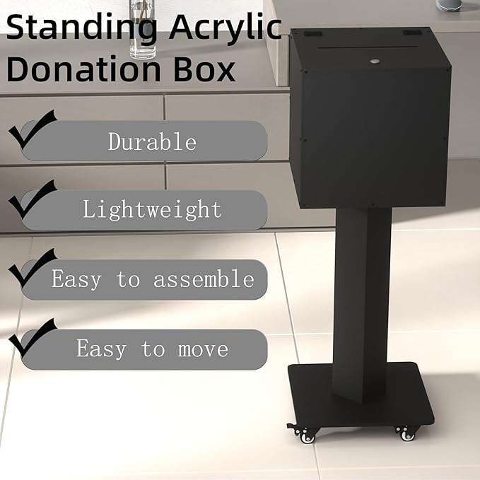 MOOFI Suggestion Box with Lock and Key for Charity Church Collection Offering/Raffle Ballot Box with Sign Holder Display Stand for Office, Home, Event Donation with Stand (StandardBox)