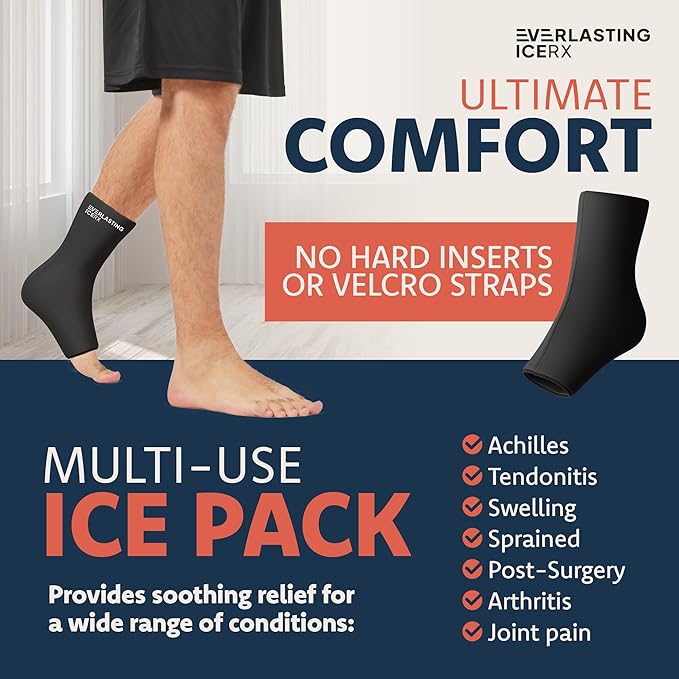 Ankle Ice Pack Wrap for Swelling, Reusable Foot Ice Pack Wrap - Cold Compression Therapy for Pain Relief, Plantar Fasciitis, Sprained Ankles, Achilles Tendonitis Relief