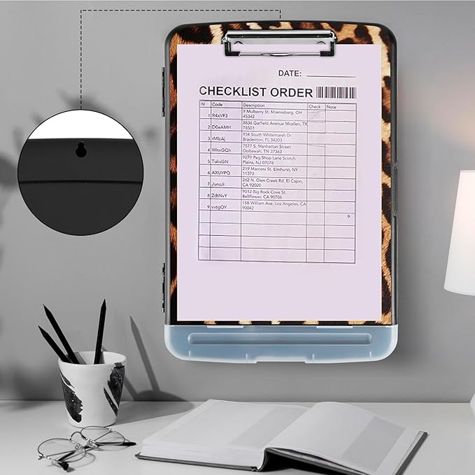 Leopard Brown Storage Clipboard with Pen Holder & Low Profile Clip, Folder - Heavy Duty Plastic Clipboard, Teacher & Office Must Haves