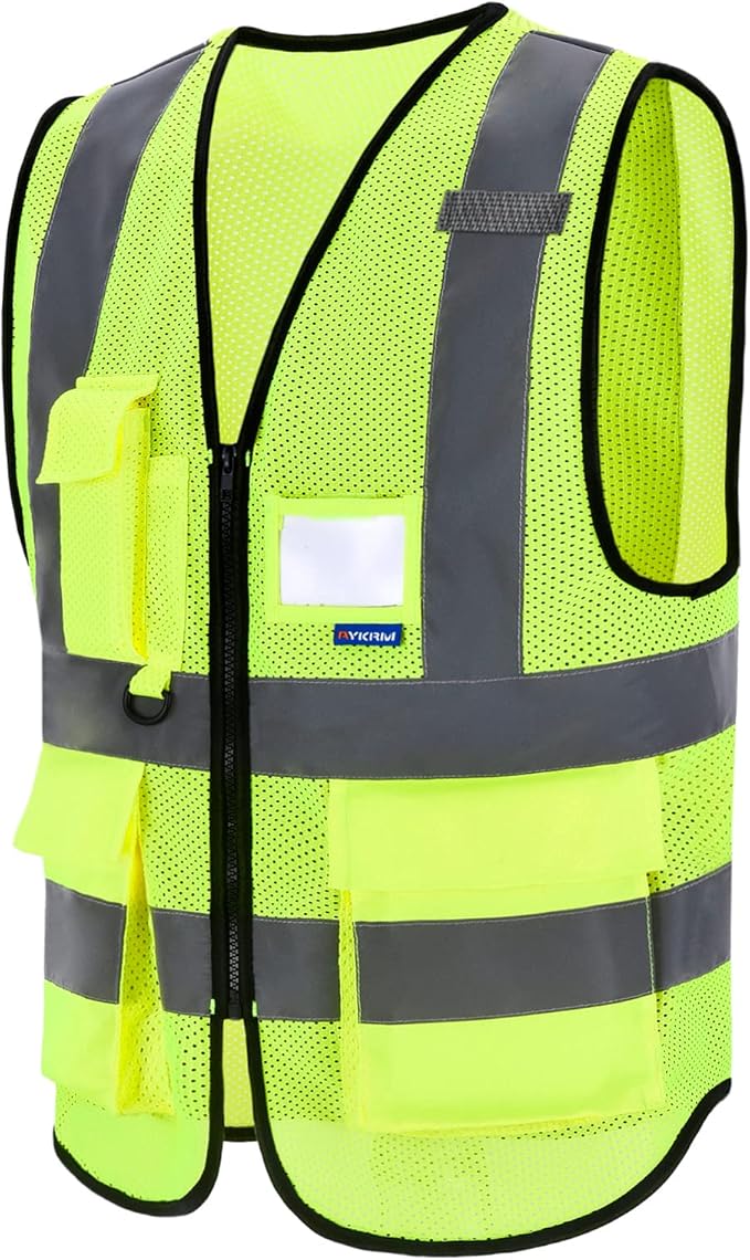 A-SAFETY High Visibility Mesh Safety Reflective Vest with Pockets and Zipper,Hi Vis Viz Reflective Safety Vest(Yellow Mesh L)