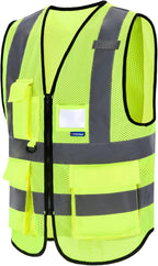 A-SAFETY 6XL 7XL 8XL High Visibility Mesh Safety Reflective Vest with Pockets and Zipper (Yellow Mesh 6XL-8XL)