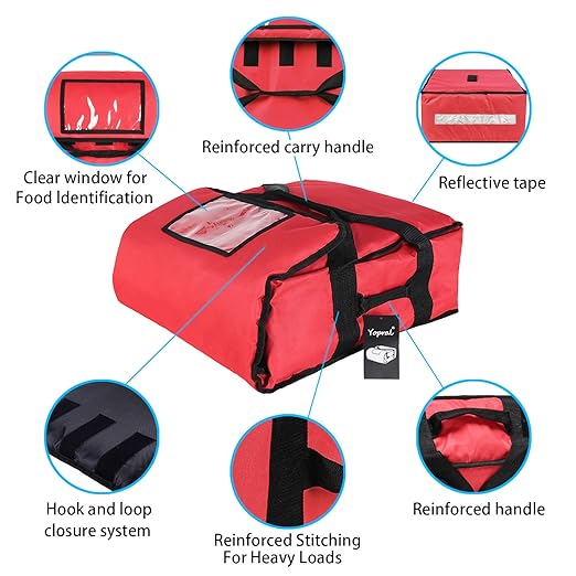 Pizza Bag, Thermal Pizza Delivery Bags Insulated Food Delivery Bag Professional Pizza Warmer Carrier Bags Moisture Free Hold Up to 4-16" or 3-18" (Red, 20"X20"X9")