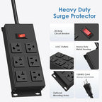 JUNNUJ Heavy Duty 20 Amp Power Strip, Garage 6 Outlets Metal 12 Gauge Surge Protector 3000J, High Amp 5-15P Adapter Shop 6-20R T-Slot Industrial (6AC, 6FT)