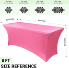 Obstal 6 Pack Stretch Spandex Table Covers for 8 Foot Tables - 8 FT Universal Rectangular Fitted Tablecloth Protector for Wedding, Banquet, Party (Dark Pink, 96 Length x 30 Width x 30 Height Inches)
