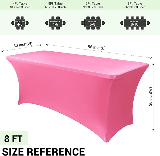 Obstal 6 Pack Stretch Spandex Table Covers for 8 Foot Tables - 8 FT Universal Rectangular Fitted Tablecloth Protector for Wedding, Banquet, Party (Dark Pink, 96 Length x 30 Width x 30 Height Inches)