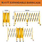 TECSPACE Industrial Expandable Metal Barricade, Expansion Size 16.4 FT, Yellow and Black,Durable Steel Safety Barricade with casters, Flexible Mobile Barrier Gate, Adjustable Traffic Fence