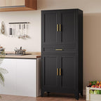 COFaR 71" Modern Pantry Cabinet with Drawer, Black Storage Cabinet with Adjustable Shelves, 3-Section Industrial Cupboard for Kitchen & Office