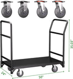 Platform Truck Cart, 37.2"x31"x45.6" Heavy Duty Push Cart Dolly, 2100lbs Capacity Flatbed Carts with Front Handle and Rear Guardrail, Industrial Carts for Warehouse and Garage, Black