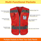 TCCFCCT Safety Vest for Men Women 9 Pockets High Visibility Reflective Vest for Safety, Work Vest with Reflective Strips, Meets ANSI/ISEA Standards, (Red, X-Large)