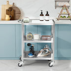 Hally Stainless Steel Utility Cart 3 Tier NSF Commercial Heavy Duty Metal Mobile Food Rolling Cart with Handle and Wheels for Kitchen, Restaurant, Hospital, Laboratory and Home, 31" L x 19" W x 34" H