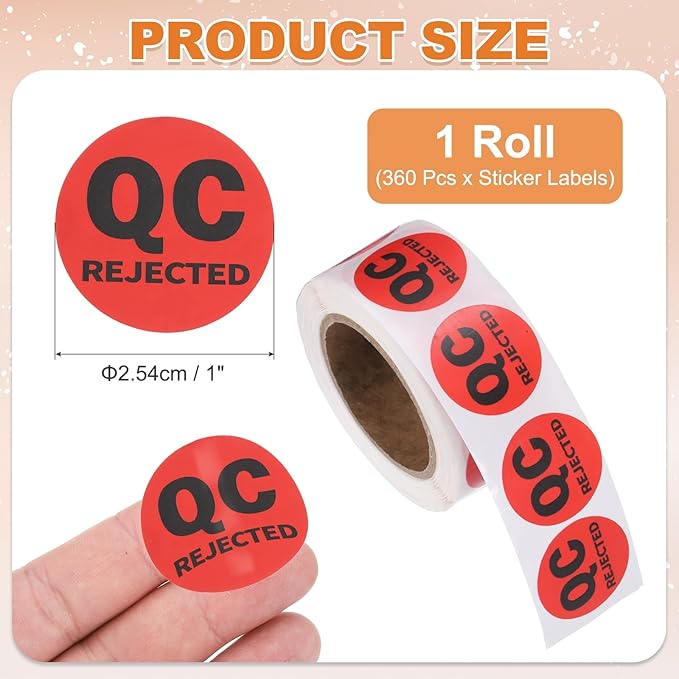 PATIKIL 360 Pcs 1 Roll QC Rejected Labels, 1 Inch Circle Inventory Control Adhesive Round Labels Food Service Quality Control Stickers for Warehouse Management Inspection, Red