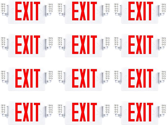Sunco 12 Pack Exit Signs With Emergency Lights, Two Adjustable LED Lights With Backup Battery, Red, 94V-0 Fire Resistant, 120-277V, Wall Or Ceiling Mount, Commercial Grade UL.
