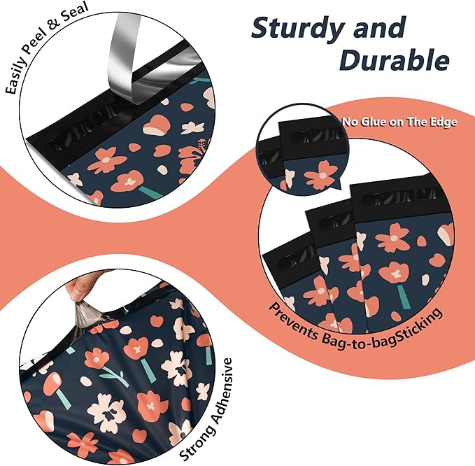 Poly Mailers 12x15.5 Inch 50 Pcs - Tulip printed Shipping Bags, 2.4mil Thickness, Waterproof and Tear Resistant Mailing Envelopes, Self-Sealing Packaging Bags for Small Business