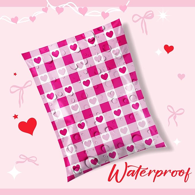 Metronic Poly Mailers 14.5x19 Inch 50pc Shipping Bags for Clothes,Self Adhesive Shipping Envelopes for Small Business,Waterproof Mailers Poly Bags for Shipping,Packaging Mailing Bags Pink Checkered