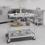 3 Shelf Stainless Steel Tubular Utility Cart | 21 in. Wide X 33 in. Long X 33 in High | Metal Utility Cart on Wheels with Handle | NSF