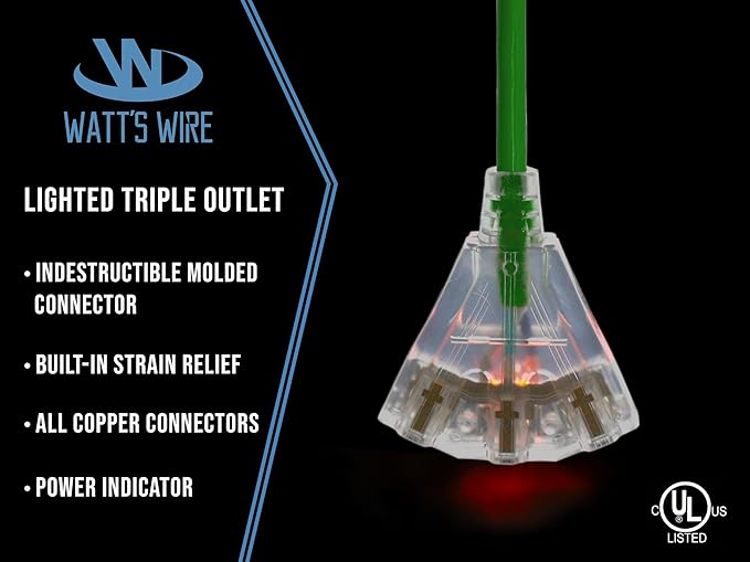 100 ft Outdoor Extension Cord Waterproof - 14 Gauge Heavy Duty Extension Cord 100 ft - Lighted Outdoor Extension Cords with Multiple Outlets - Watts Wire - 100' Grounded - extensiones electricas