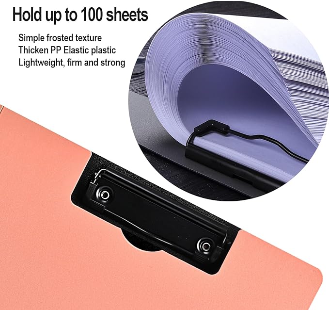 Clipboard Folder, A4 Foldable Clipboards, Office Clipboard Folder with Double Clips Metal Clip, 360 Degree Foldable Storage Clipboards for Office, School or Medical Field, Pink