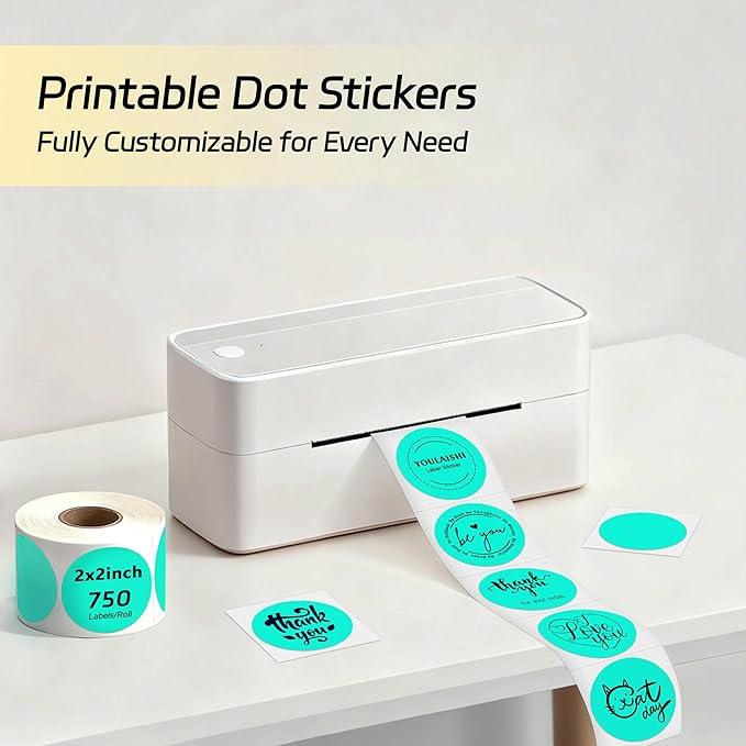 2 inch Dot Stickers Labels Circle Garage Sale Sticker 750Pcs Round Thermal Printer Stickers Printable Writable Price Labels for Yard Sale, Watercolor Green
