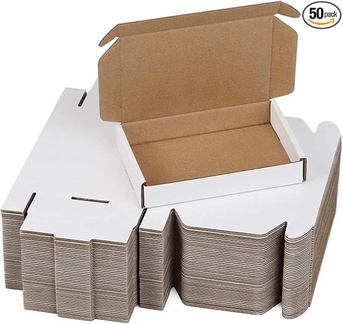 50 Pack 6x4x1 Inches Small Shipping Boxes, White Corrugated Cardboard Boxes, Moving Mailing Packing Box