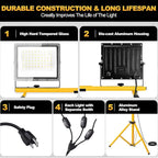 27000 Lumen LED Work Light with Stand, 3-Head Adjustable Tripod Lights with 16.5FT Extended Cord, IP65 Waterproof Work Lamp for Indoor & Outdoor Job Sites, Workshops, Construction, Garage Lighting