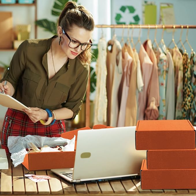 Cardboard Boxes Shipping Boxes,15 Pack Recyclable Corrugated Cardboard Box Small Mailing Storage Gift Boxes for Shipping, Mailing, Gifts Packaging, 6x6x2" (Orange)