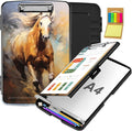 Clipboard with Storage,Office Supplies Nursing Clipboards Folder with Pen Holder Plastic Storage ClipBoard Foldable for Teacher Nurse,Galloping Horse