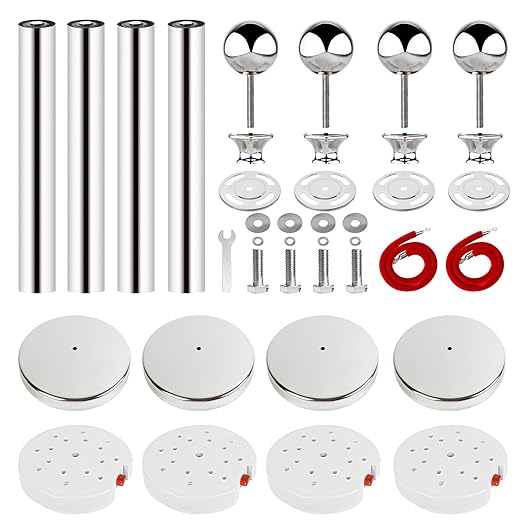 Stainless Steel Stanchion Post Queue,5 ft Red Velvet Rope Red Carpet Ropes and Poles Crowd Control Barriers,Sand Injection Hollow Base and Velvet Ropes Set for Party Supplies (4 Pieces, Silver)