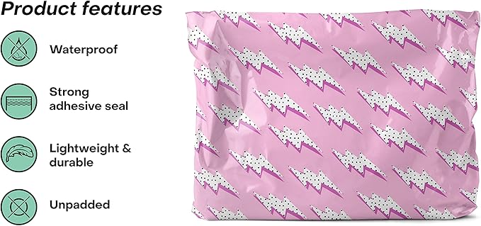 14x19 Poly Mailers – Lightning Bolt – Waterproof, Tear-Resistant Shipping Bags with Adhesive Seal – 100 Pack – Package Mint