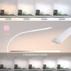 LED Desk Lamp With Clamp, 10W Gooseneck Lamps Touch Control,Swing Arm Clamp Lamp, Architect Clamp Desk Lamp Dimmable,Nail Lamp for Desk Table (White)