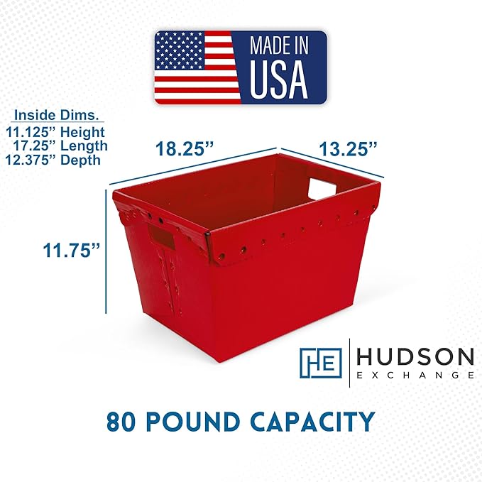 Hudson Exchange 18.25 x 13.25 x 11.75 (3 Pack) Corrugated Space Age Handled Storage Container Mail Tote, Red