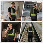 Safety Vest Customize Logo with 5 Pockets & Zipper Reflective High Visibility Vest Class 2 Outdoor Workwear