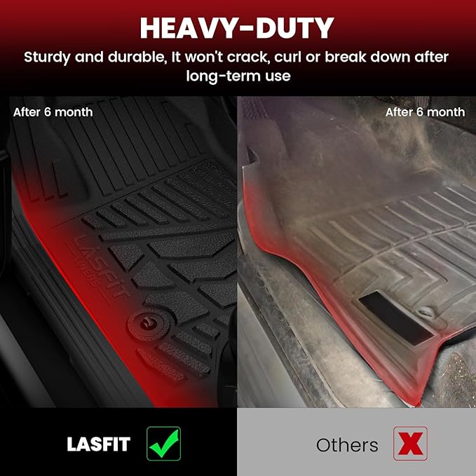 LASFIT Floor Mats for Nissan Frontier 2009-2021 King Cab (Not Fit Crew Cab), All Weather TPE Custom Fit Easy Clean Durable No-Curling Floor Liners for Frontier 1st & 2nd Row Car Mats, Black