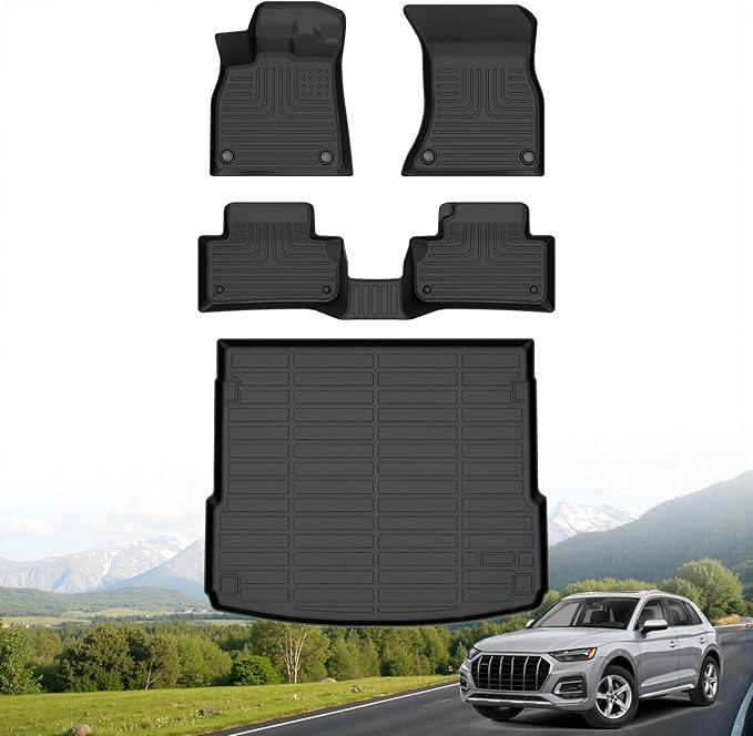 Hutisya-Floor Mats & Cargo Liner Set Fit for Audi Q5 / SQ5 (Not for Q5 PHEV Models) 2018-2025 All Weather Protection Anti-Slip & Durable TPE Full Set Liners Automotive Accessories-Black