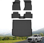 Hutisya-Floor Mats & Cargo Liner Set Fit for Audi Q5 / SQ5 (Not for Q5 PHEV Models) 2018-2025 All Weather Protection Anti-Slip & Durable TPE Full Set Liners Automotive Accessories-Black