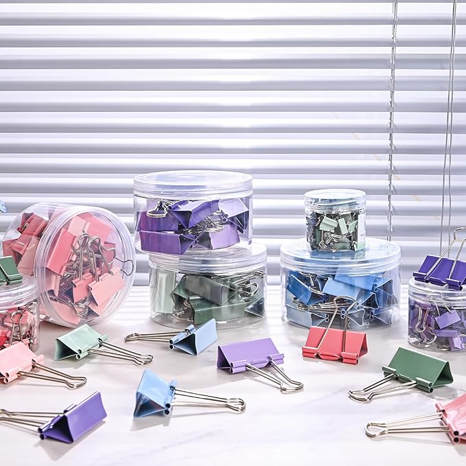 Temiary 208 Pcs Metal Binder Clips, Assorted Sizes Extra Large, Large, Medium, Small, Mini, Micro Binder Paperwork Clip, Morandi Colored Paper Clamps Bulk for Office, Home, School (Purple)
