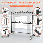 Folding Chair Rack for Storage,Folding Chair Cart 84 Chairs on Wheels Table Storage Cart 600 LBS Capacity Heavy Duty Steel Mobile Dolly Storage Rack with Dust Cover & Elastic Cords