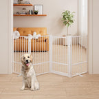 4 Panels Full Metal Freestanding Dog Gates with Door, 80” W x 36” H Folding Pet Gate Fence with Support Feet for Indoor,Stairs, Hallways and Doorways(White)