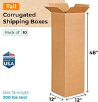 IDL Packaging Medium Corrugated Shipping Boxes 12"L x 12"W x 48"H (Pack of 10) - Prime Choice of Strong Packing Boxes for USPS, UPS, FedEx Shipping - Easy-to-Recycle Cardboard Boxes for Packaging