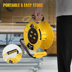Extension Cord Storage Reel with 4-Grounded Outlet & 2 USB Port, 15A Circuit Breaker, Heavy Duty Open Cord Reel for 12/3,14/3 Gauge Power Cord, Hand Wind Retractable,ETL Listed Yellow Y85CR06