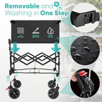 Sekey Collapsible Wagon Cart Foldable with 220LBS Weight Capacity, Lightweight Portable Folding Grocery Shopping Cart with Wheels for Camping Sports Beach and Shopping.Black