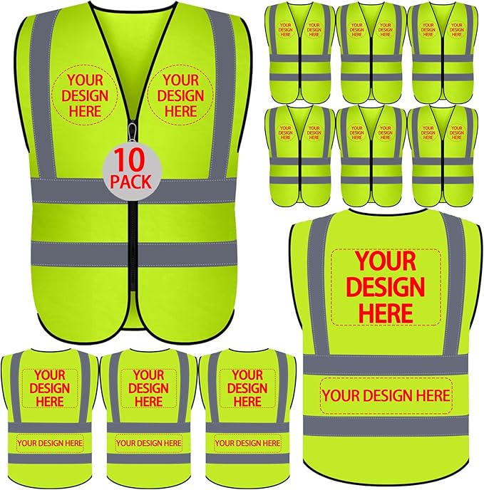 BeautyWill Custom Safety Vest Customized Logo Class 2 High Visibility Reflective Vest with Pockets Construction workwear