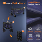48" L Collapsible Wagon Cart Foldable, 560lbs Weight Capacity 300L Heavy Duty Folding Beach Wagons with Big All-Terrain Wheels, Utility Carts for Groceries, Shopping, Camping, Sports - Grey&Purple