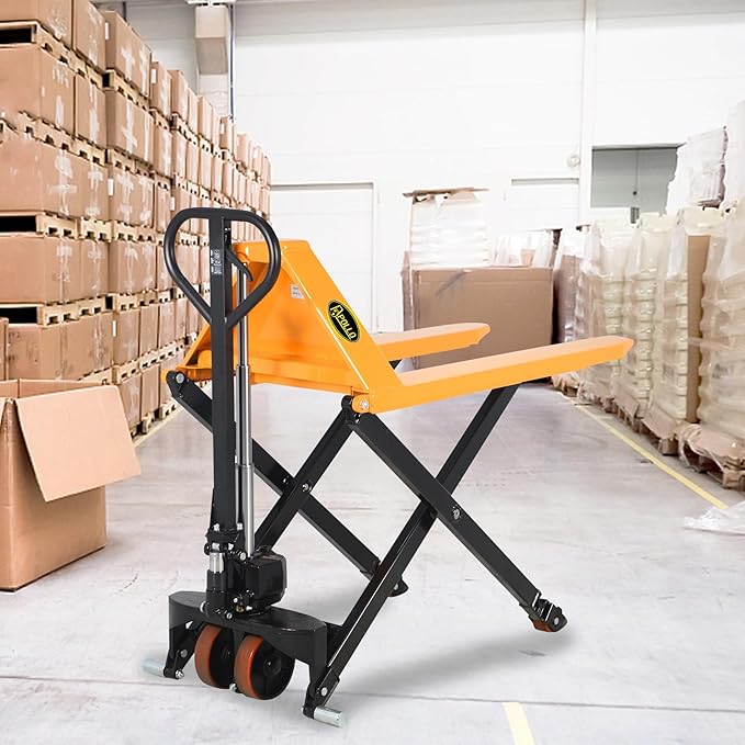 APOLLO Scissor Pallet Jack - Manual High Lift Pallet Truck, 45 x 27 Forks, 2200 lbs Capacity, 31.5" Lifting Height, Only for Open-Bottom Pallets