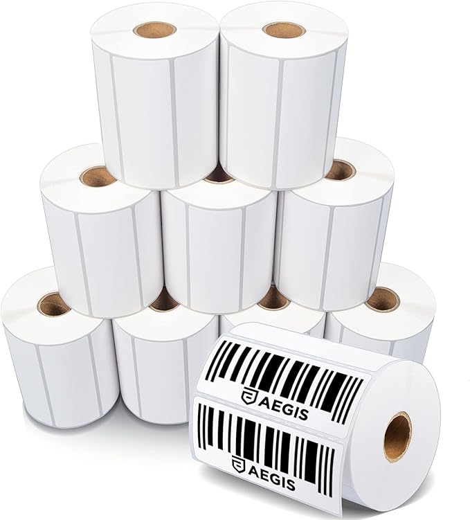 Aegis Adhesives - 4” X 1.5” Direct Thermal Labels for Printing Barcodes, Address, Perforated & Compatible with Rollo, Zebra, & Other Desktop Label Printers (10 Rolls, 900/Roll)